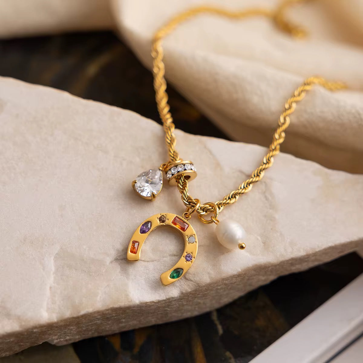 Fortuna Horseshoe Charm Necklace