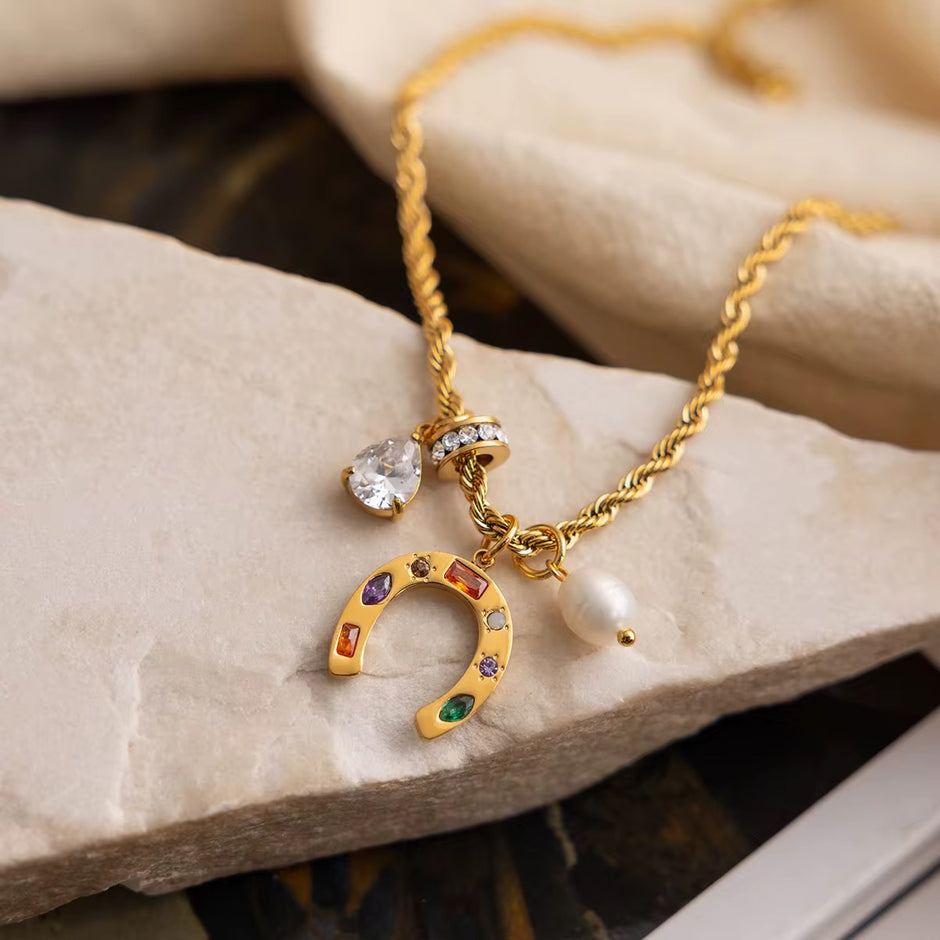 Fortuna Horseshoe Charm Necklace