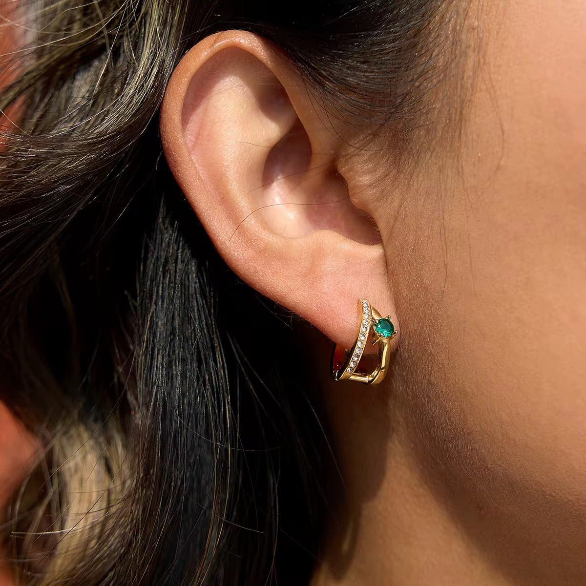 Green Huggie Earrings
