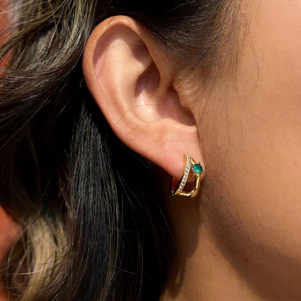 Green Huggie Earrings