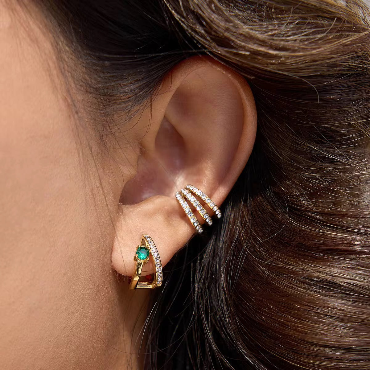 Green Huggie Earrings