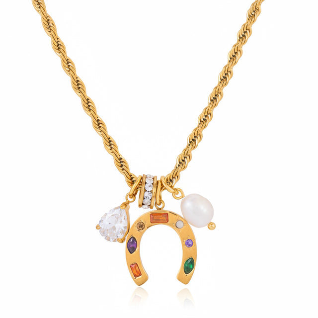 Fortuna Horseshoe Charm Necklace